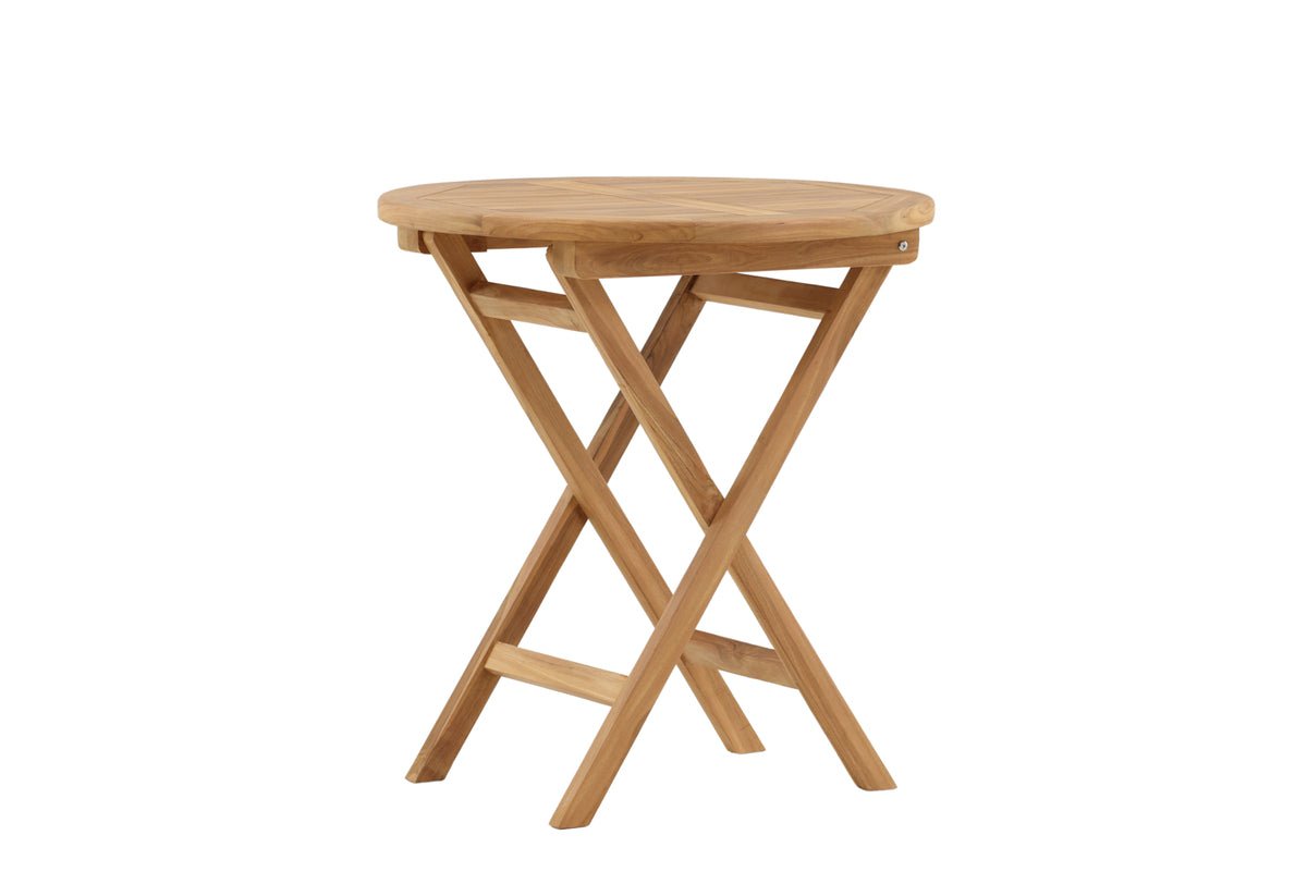 Gartentisch Mali - e ronnen Café-Dësch aus Teakholz mat Klappfunktioun