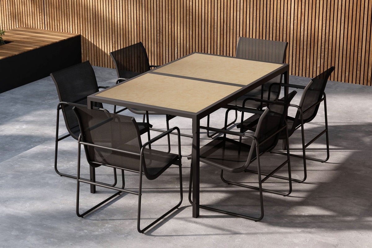 Gartesessiounsgrupp Alento – 7-deellegt Gartemöbel-Set aus Stol a Polystone