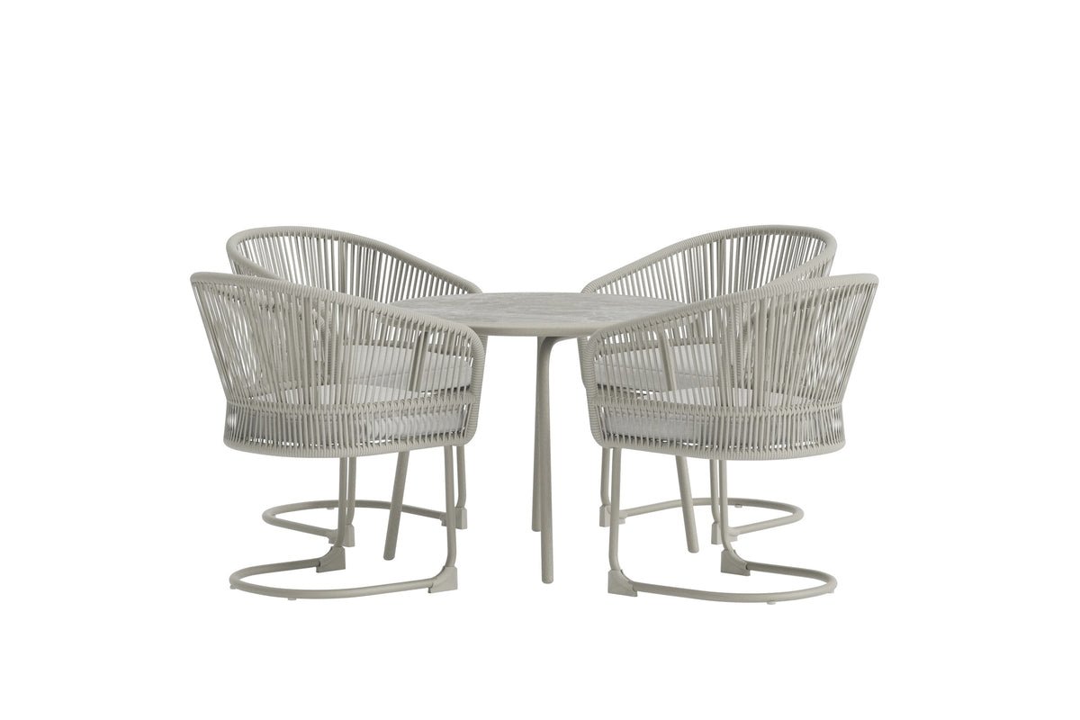 Garten Loungeset Taila - mit Rundem Esstisch und 4 Stühlen in Beige & Hellgrau