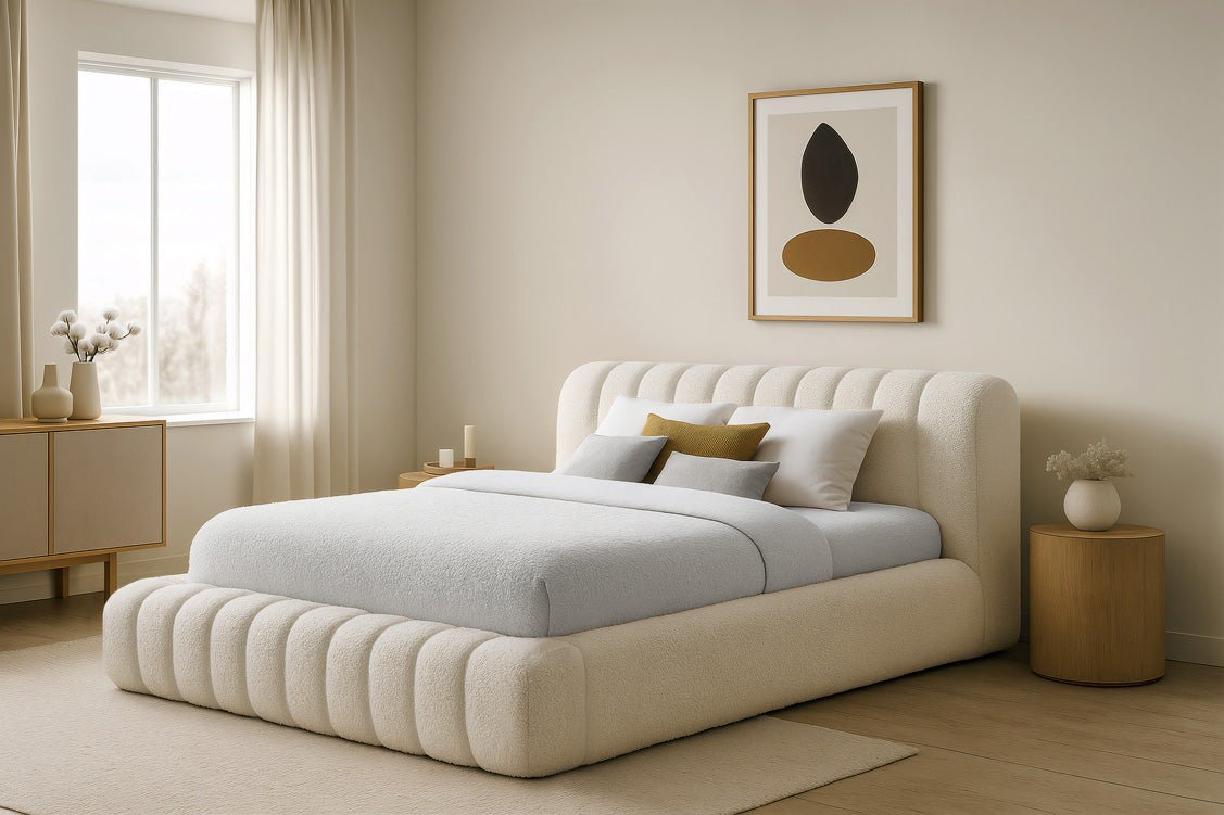 Designer Polsterbett Selene Bouclé mit Stauraum