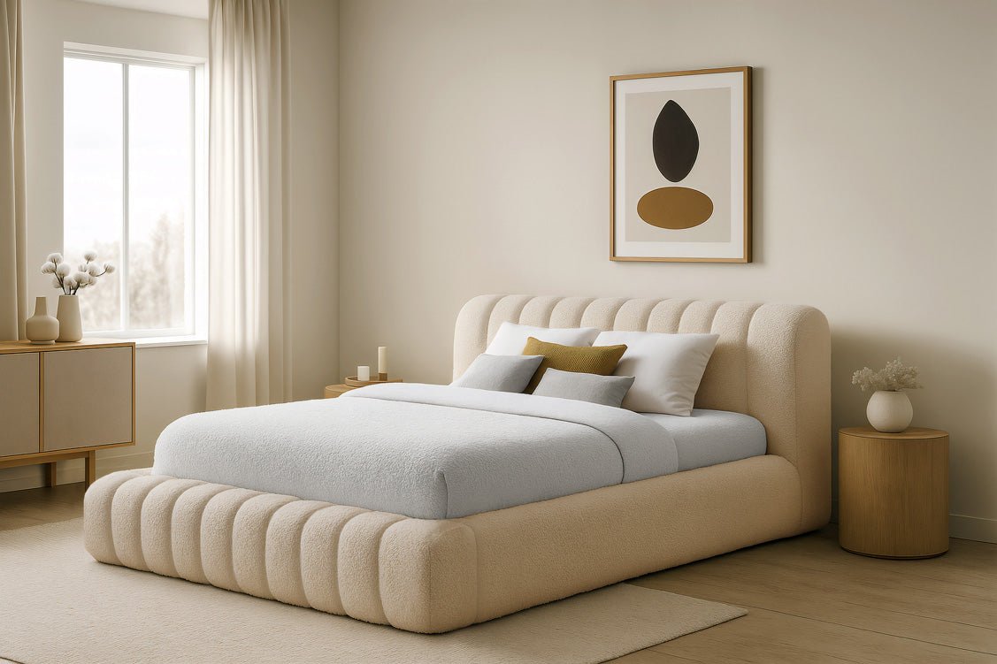 Designer Polsterbett Selene Bouclé mit Stauraum