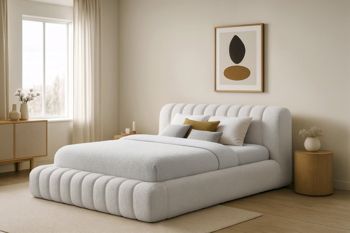 Designer Polsterbett Selene Bouclé mit Stauraum