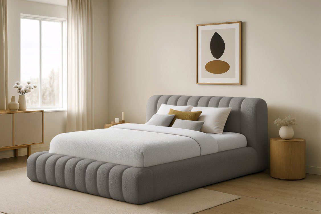 Designer Polsterbett Selene Bouclé mit Stauraum
