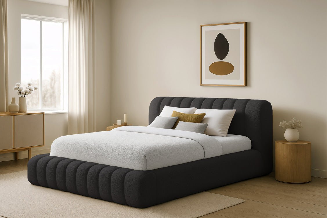 Designer Polsterbett Selene Bouclé mit Stauraum