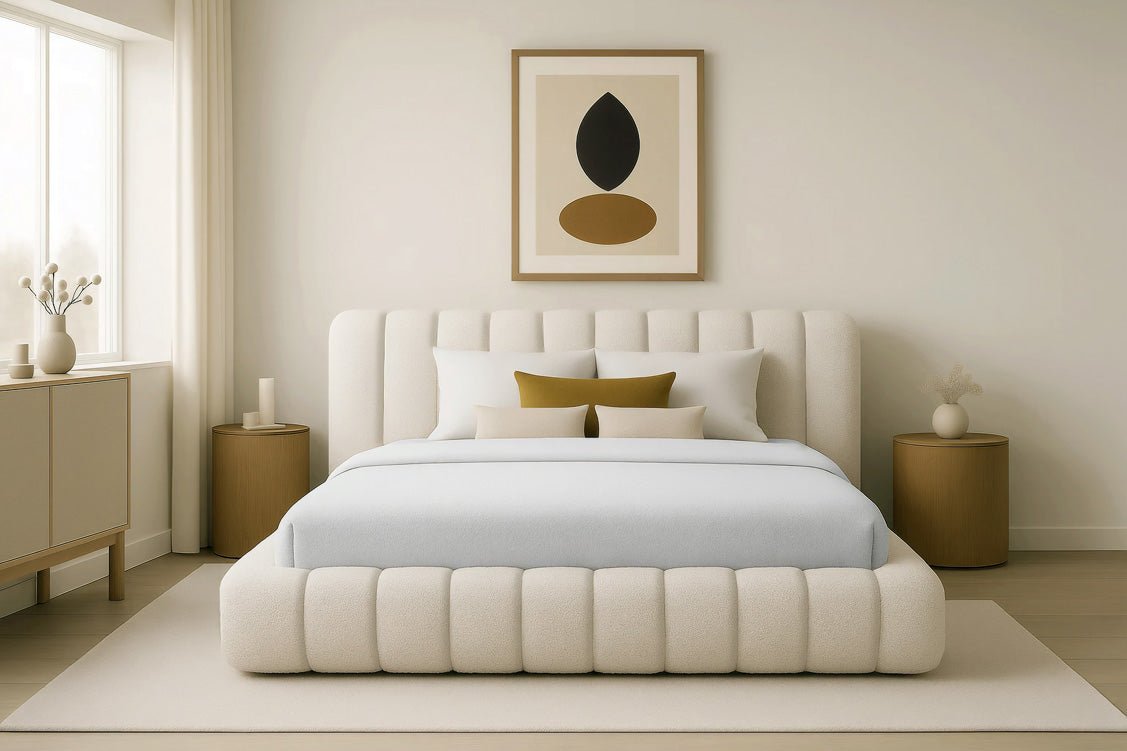 Designer Polsterbett Selene Bouclé mit Stauraum