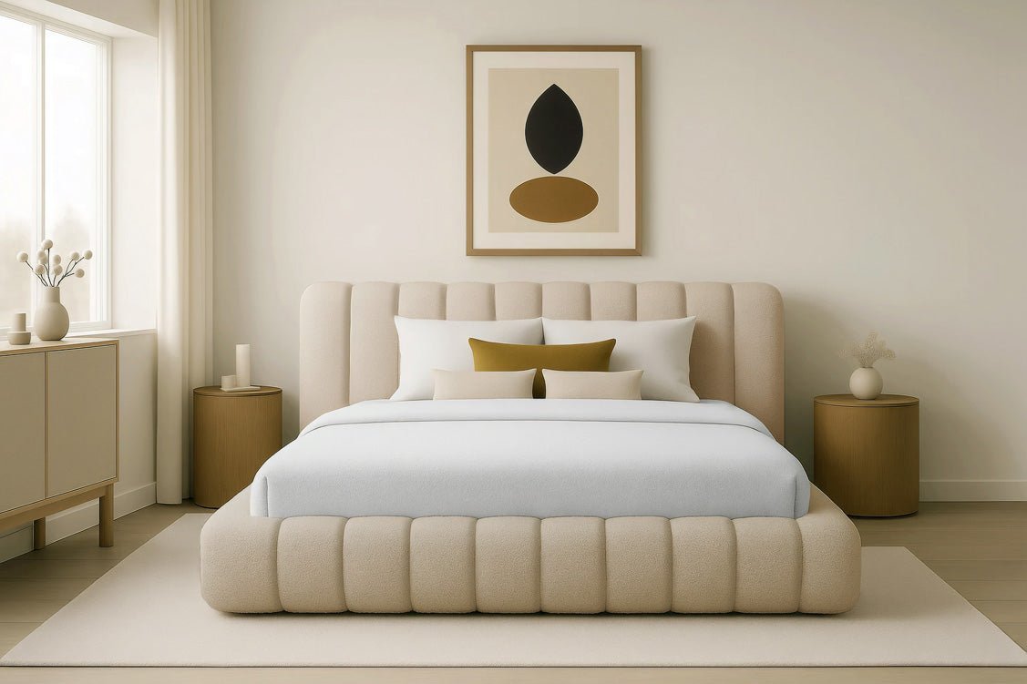 Designer Polsterbett Selene Bouclé mit Stauraum