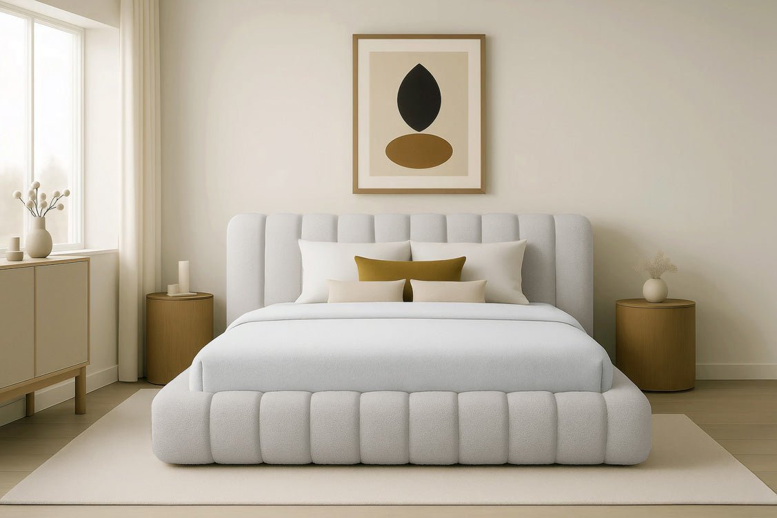 Designer Polsterbett Selene Bouclé mit Stauraum