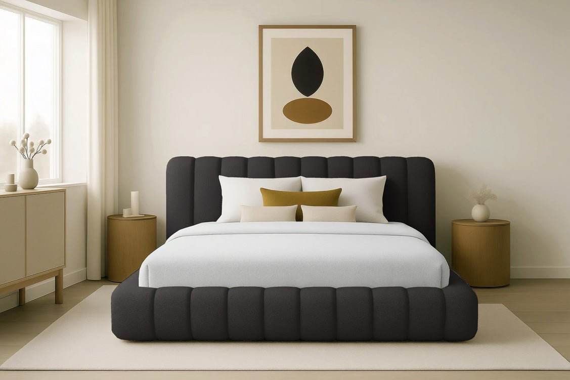 Designer Polsterbett Selene Bouclé mit Stauraum