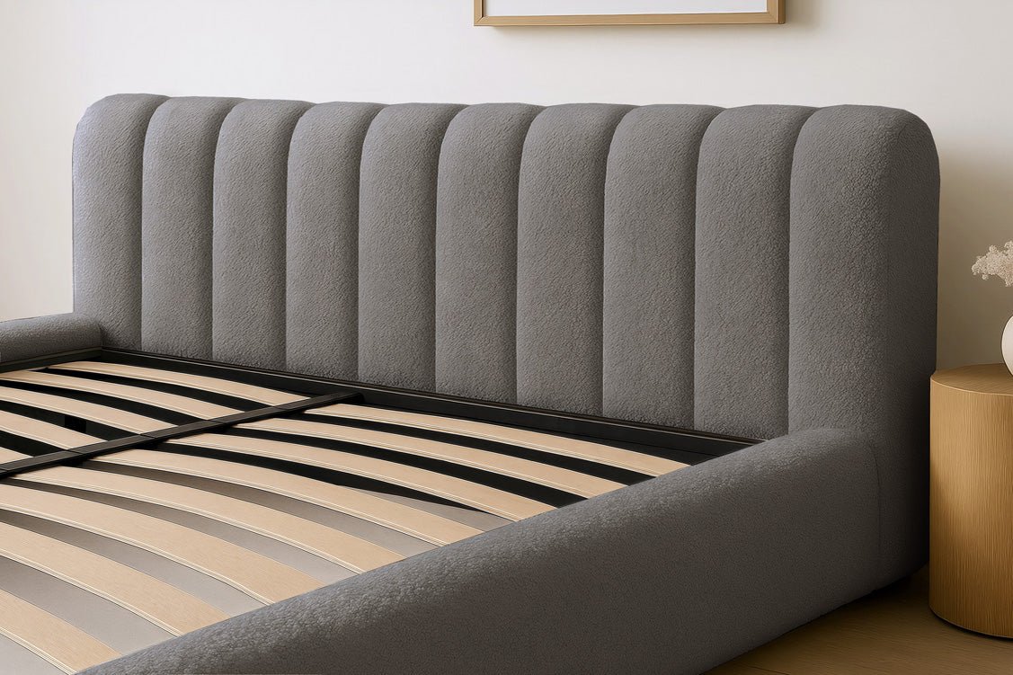 Designer Polsterbett Selene Bouclé mit Stauraum