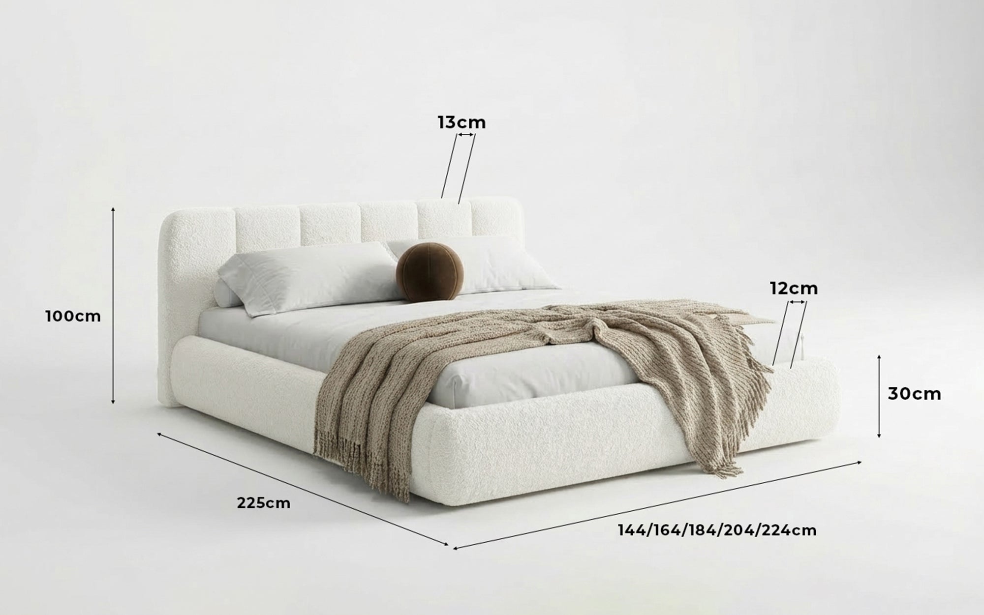 Designer-Polsterbett Avelo am Bouclé mat Späicherplaz