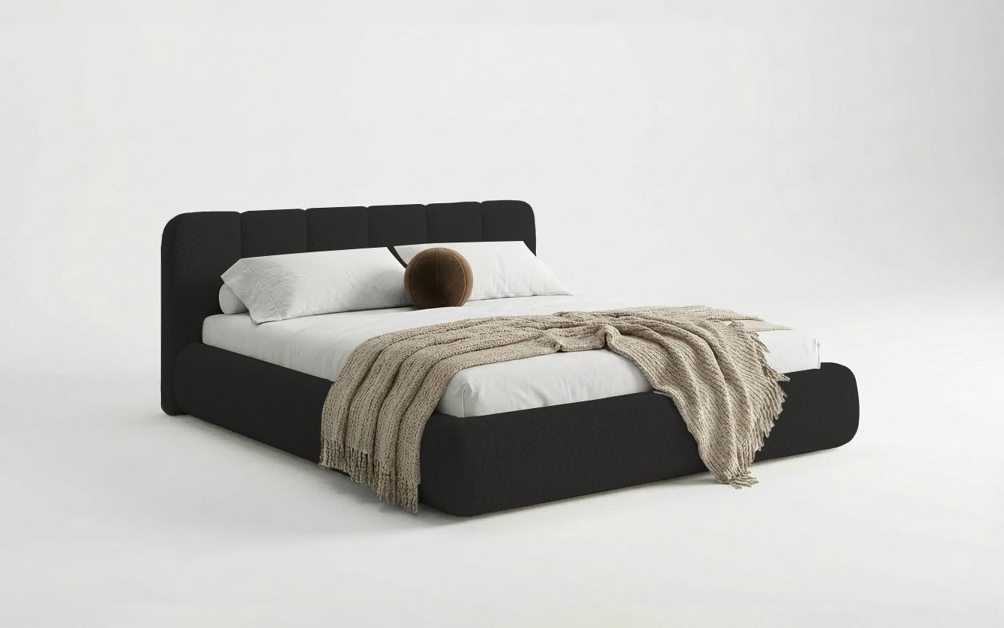 Designer-Polsterbett Avelo am Bouclé mat Späicherplaz