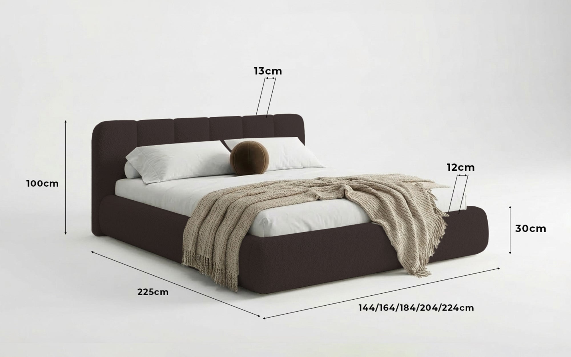 Designer-Polsterbett Avelo am Bouclé mat Späicherplaz