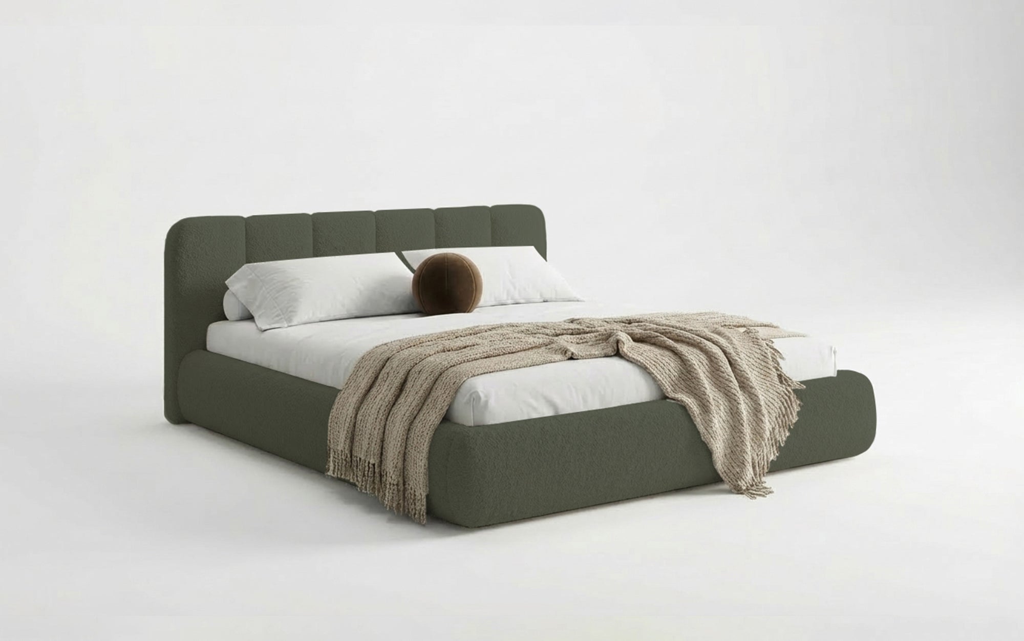 Designer-Polsterbett Avelo am Bouclé mat Späicherplaz