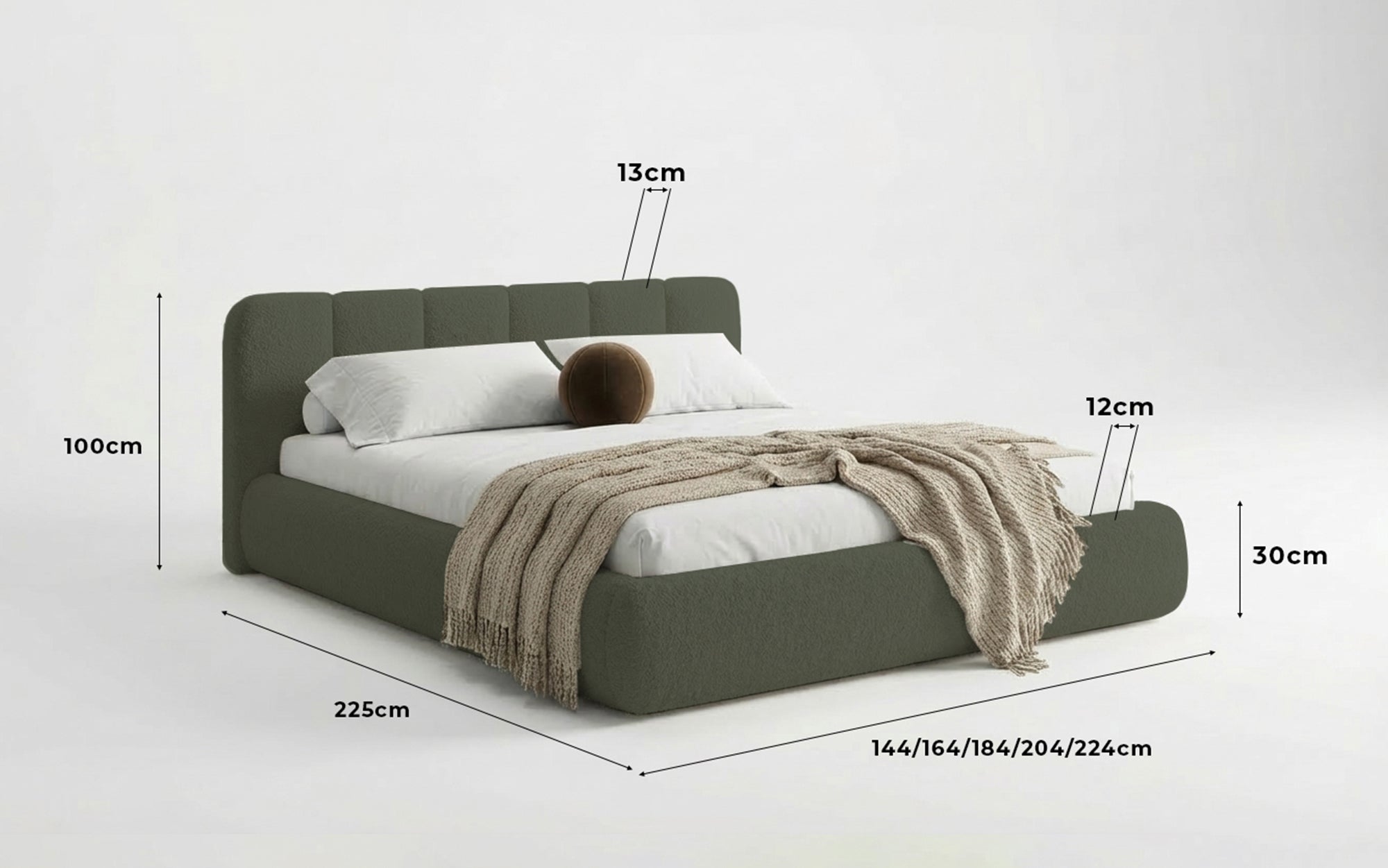 Designer-Polsterbett Avelo am Bouclé mat Späicherplaz