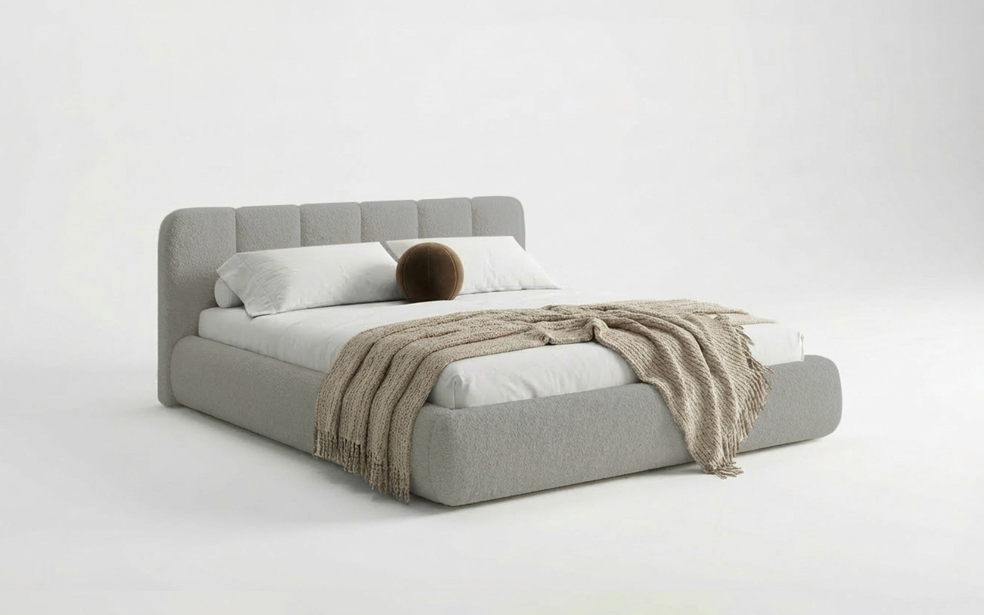 Designer-Polsterbett Avelo am Bouclé mat Späicherplaz