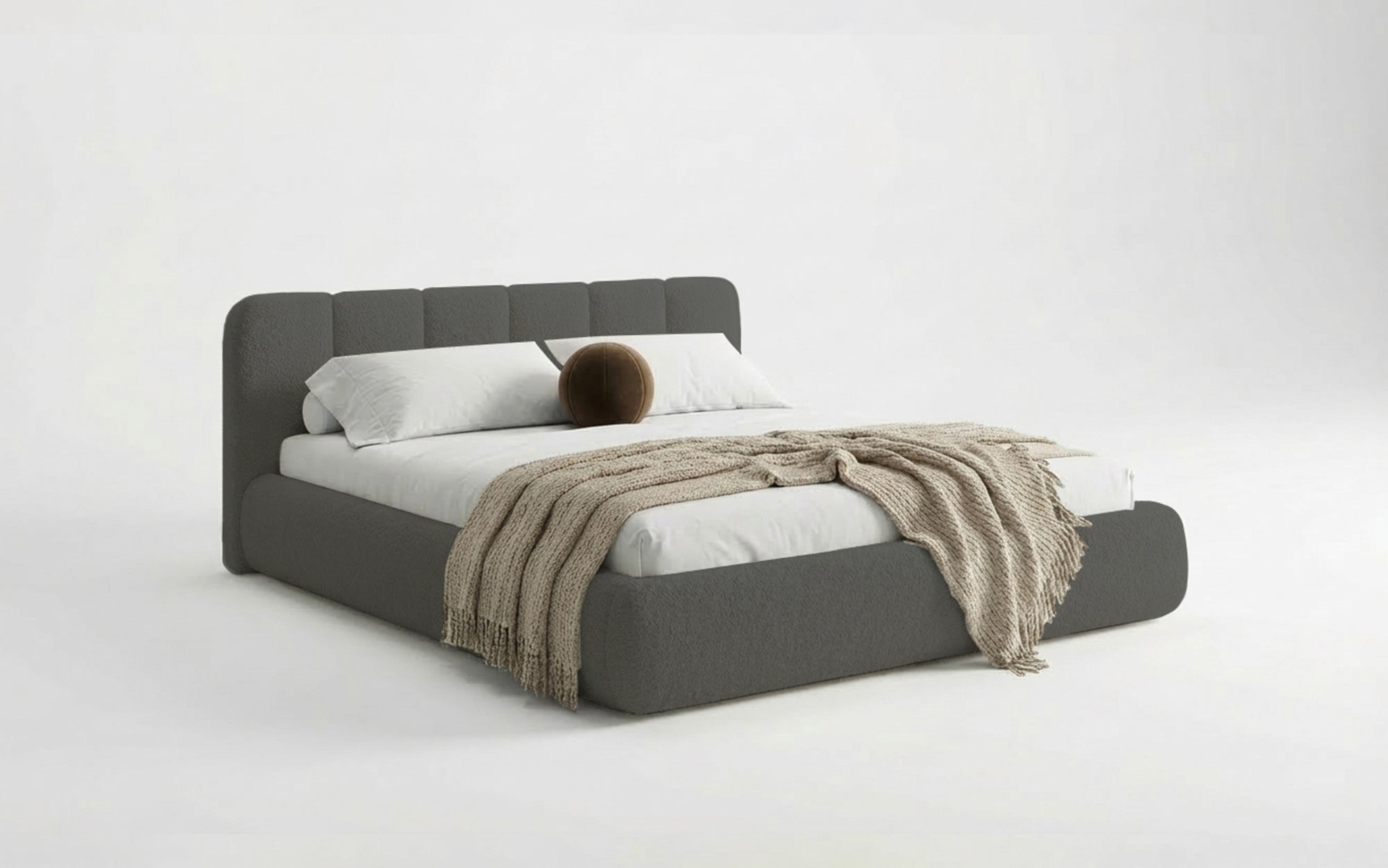 Designer-Polsterbett Avelo am Bouclé mat Späicherplaz