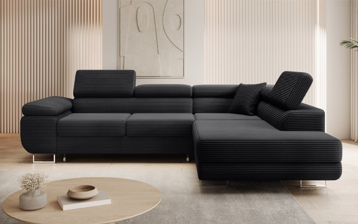 Designer Sofa Aston mit Schlaf- und Klappfunktion aus Cord