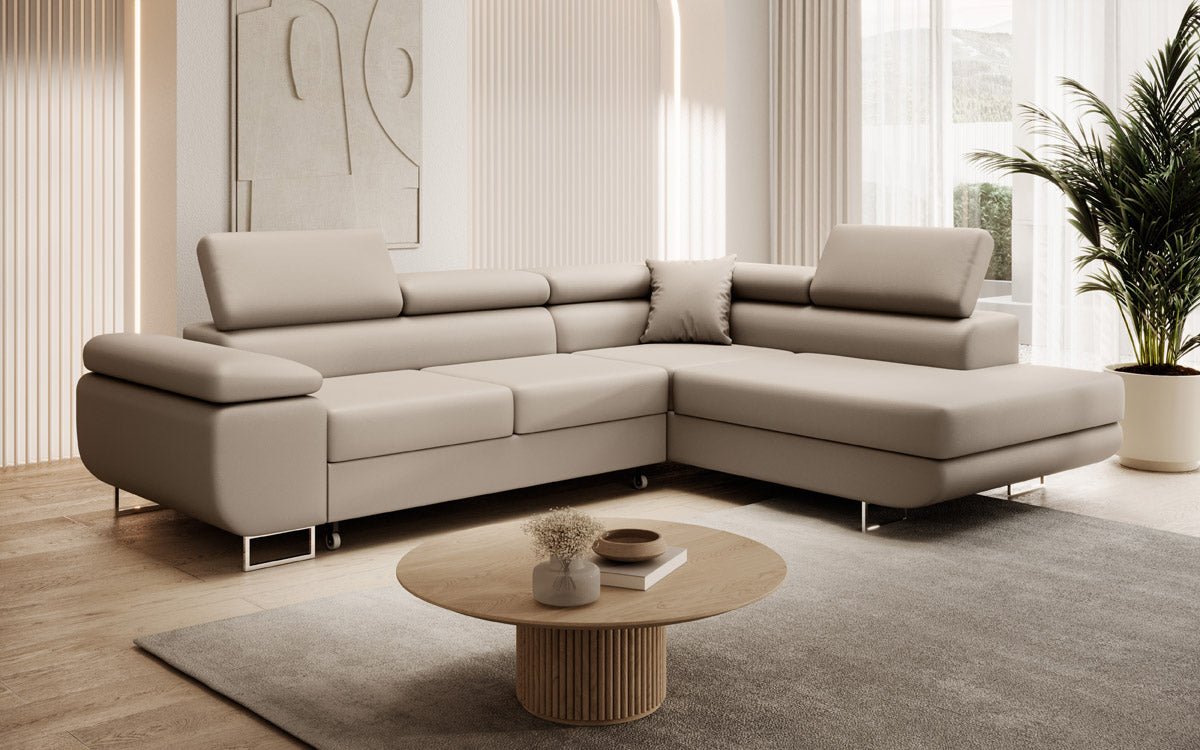 Designer Sofa Aston mat Schlof- a Klapfunktioun aus Konschtlieder