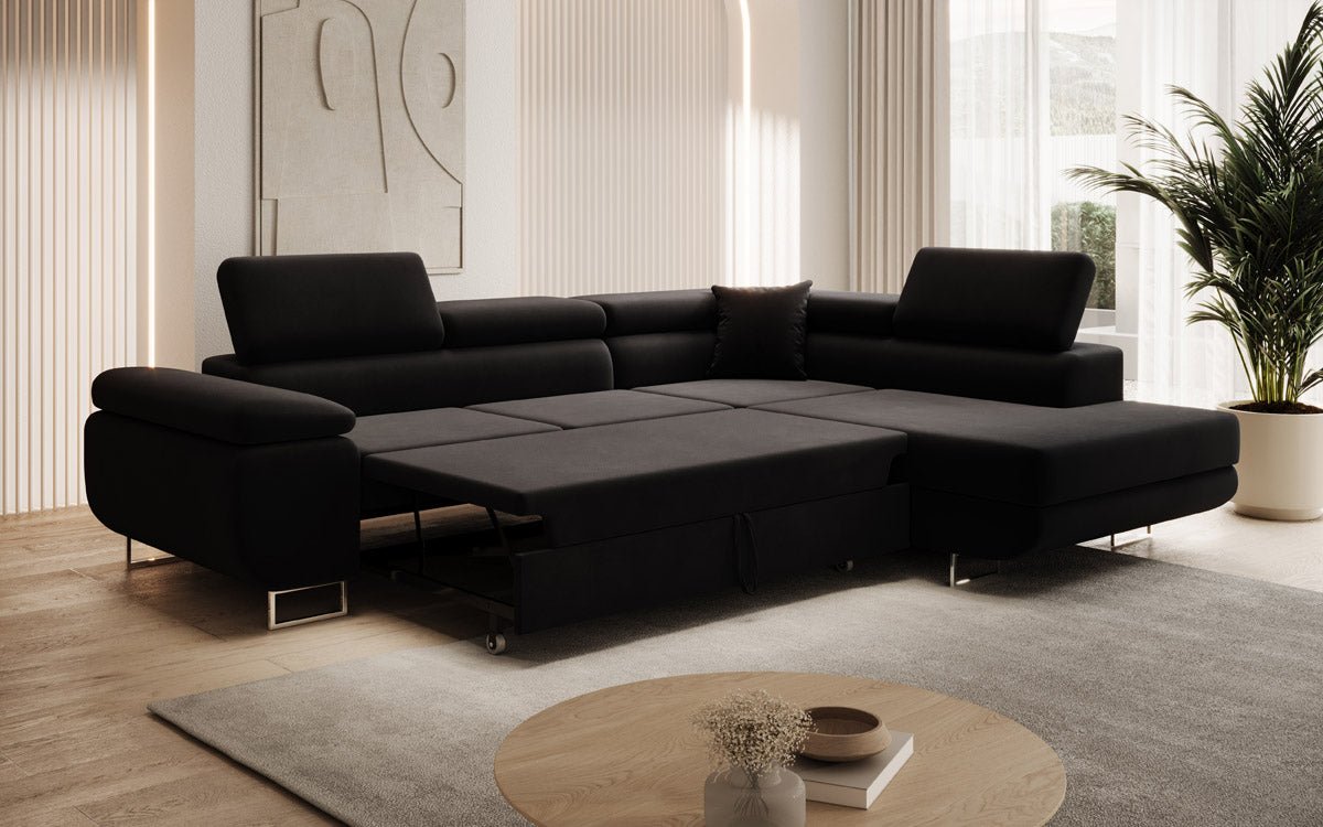 Designer Sofa Aston mat Schlof- a Klapfunktioun aus Konschtlieder