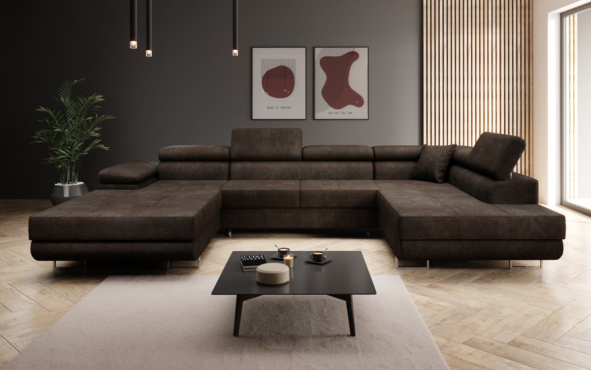 Designer Sofa Lago mat Schlof- a Klappfunktioun a Bouclé