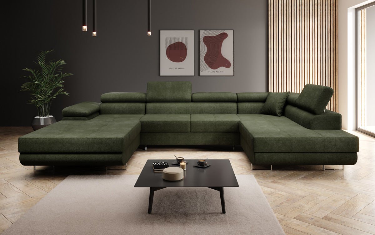 Designer Sofa Lago mat Schlof- a Klappfunktioun a Bouclé