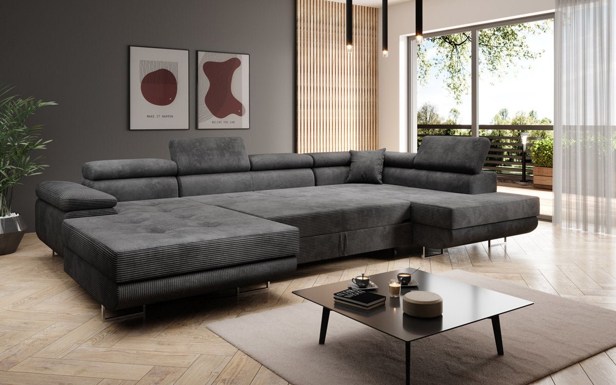Designer Sofa Lago mit Schlaf - und Klappfunktion in Cord