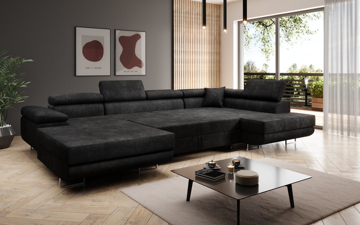 Designer Sofa Lago mat Schlof- a Klappfunktioun a Bouclé