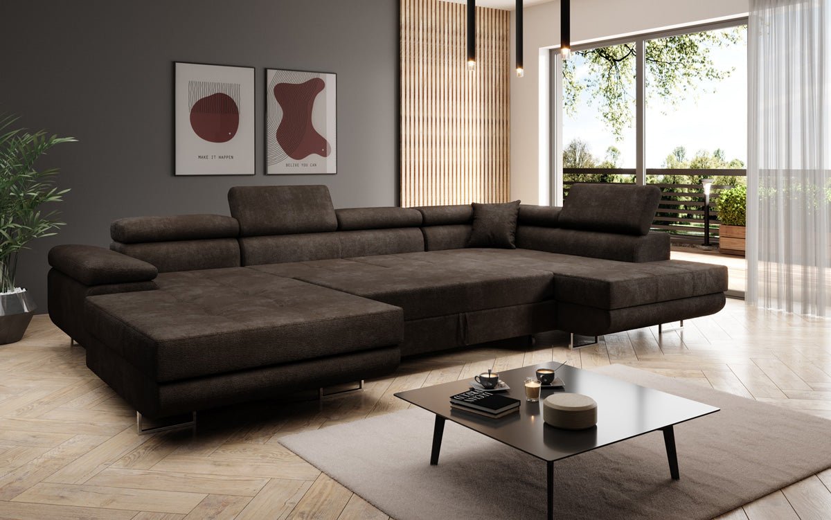 Designer Sofa Lago mat Schlof- a Klappfunktioun a Bouclé