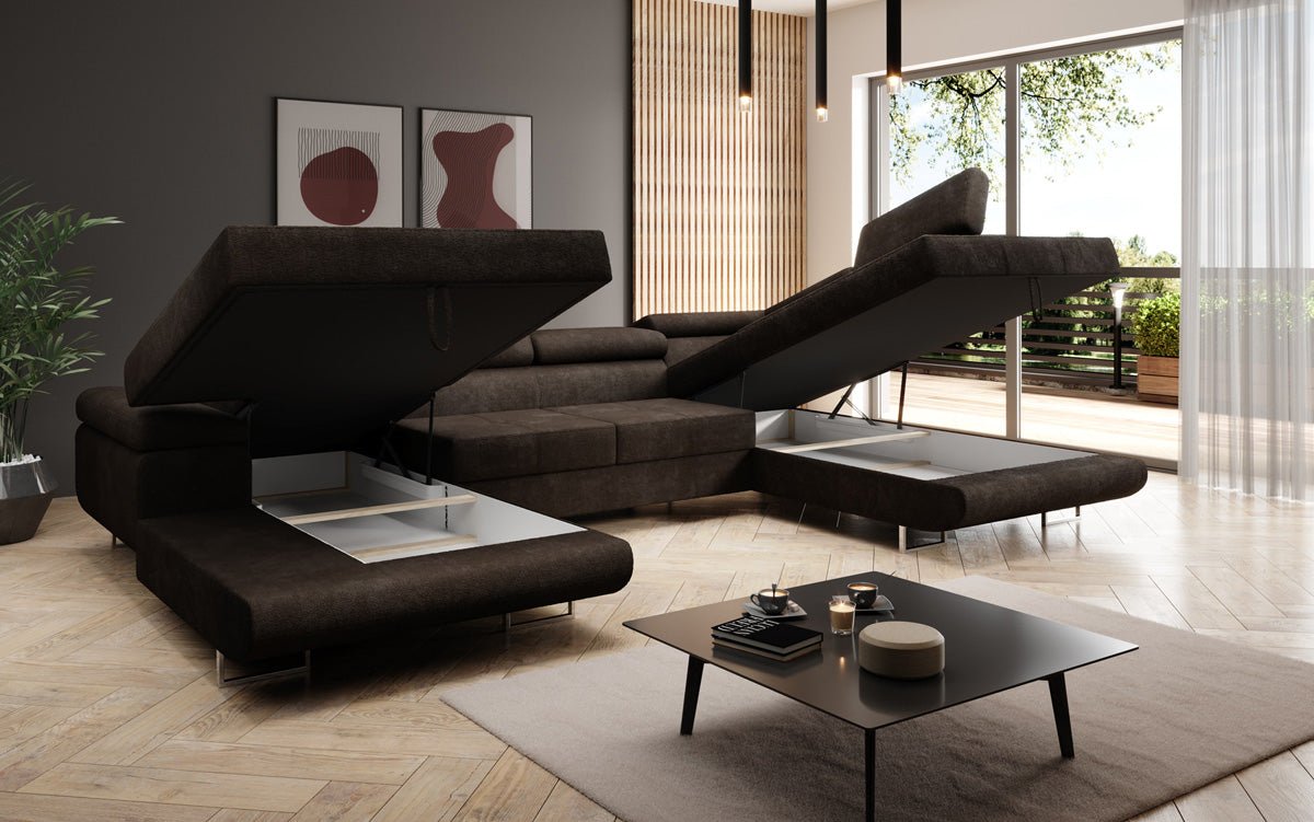 Designer Sofa Lago mat Schlof- a Klappfunktioun a Bouclé