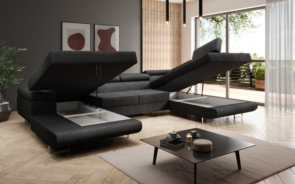 Designer Sofa Lago mat Schlof- a Klappfunktioun a Bouclé