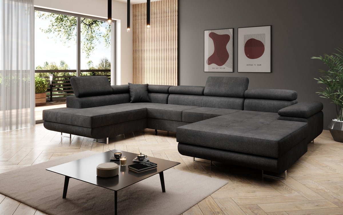 Designer Sofa Lago mat Schlof- a Klappfunktioun a Bouclé