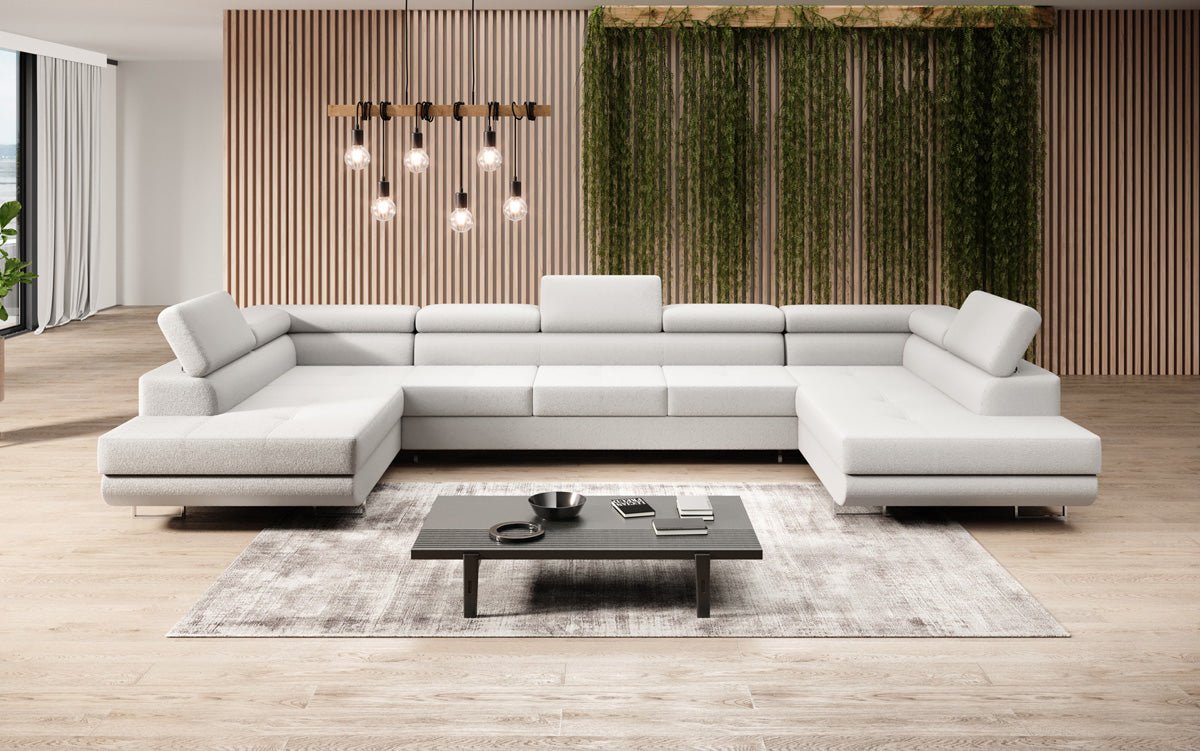 Designer Sofa Taormina mat Schlof- a Klappfunktioun a Bouclé