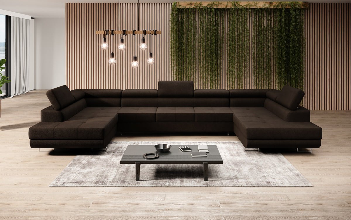 Designer Sofa Taormina mat Schlof- a Klappfunktioun a Bouclé