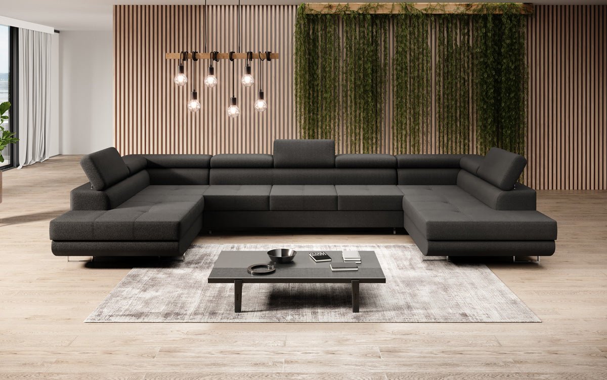 Designer Sofa Taormina mat Schlof- a Klappfunktioun a Bouclé