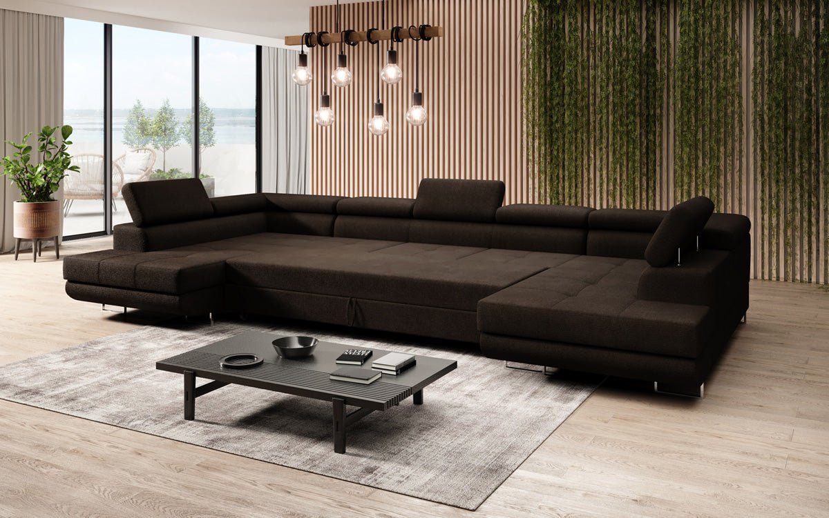 Designer Sofa Taormina mat Schlof- a Klappfunktioun a Bouclé