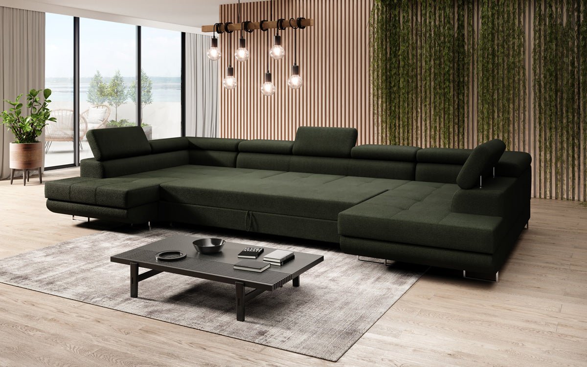 Designer Sofa Taormina mat Schlof- a Klappfunktioun a Bouclé