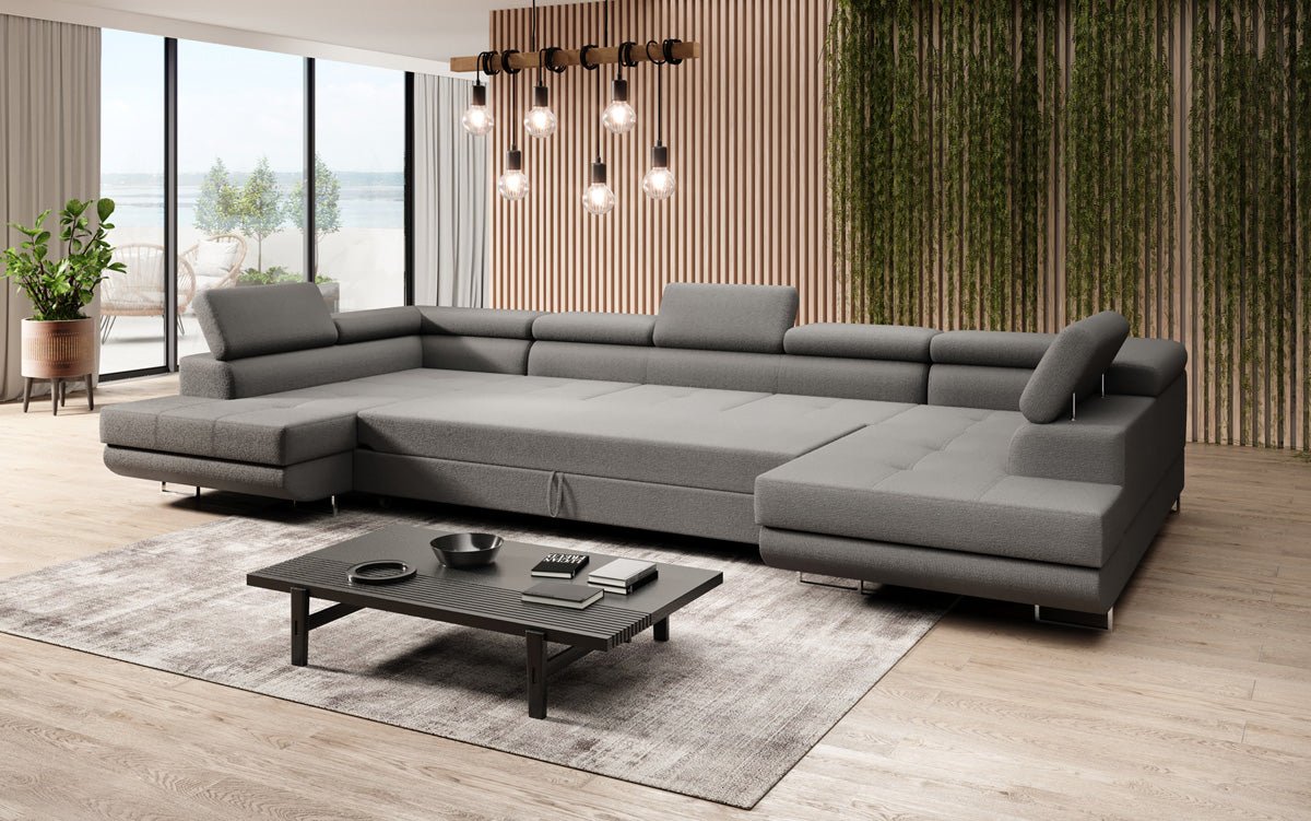 Designer Sofa Taormina mat Schlof- a Klappfunktioun a Bouclé