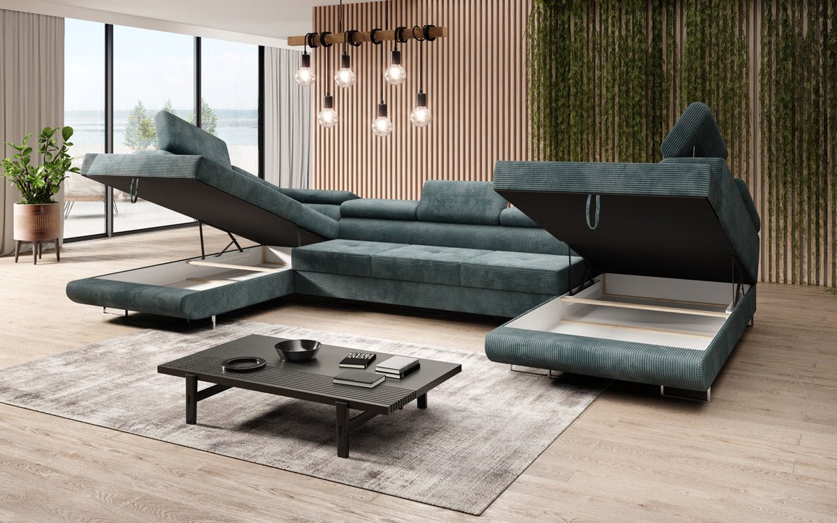 Designer Sofa Taormina mat Schlof- a Klappfunktioun a Kord