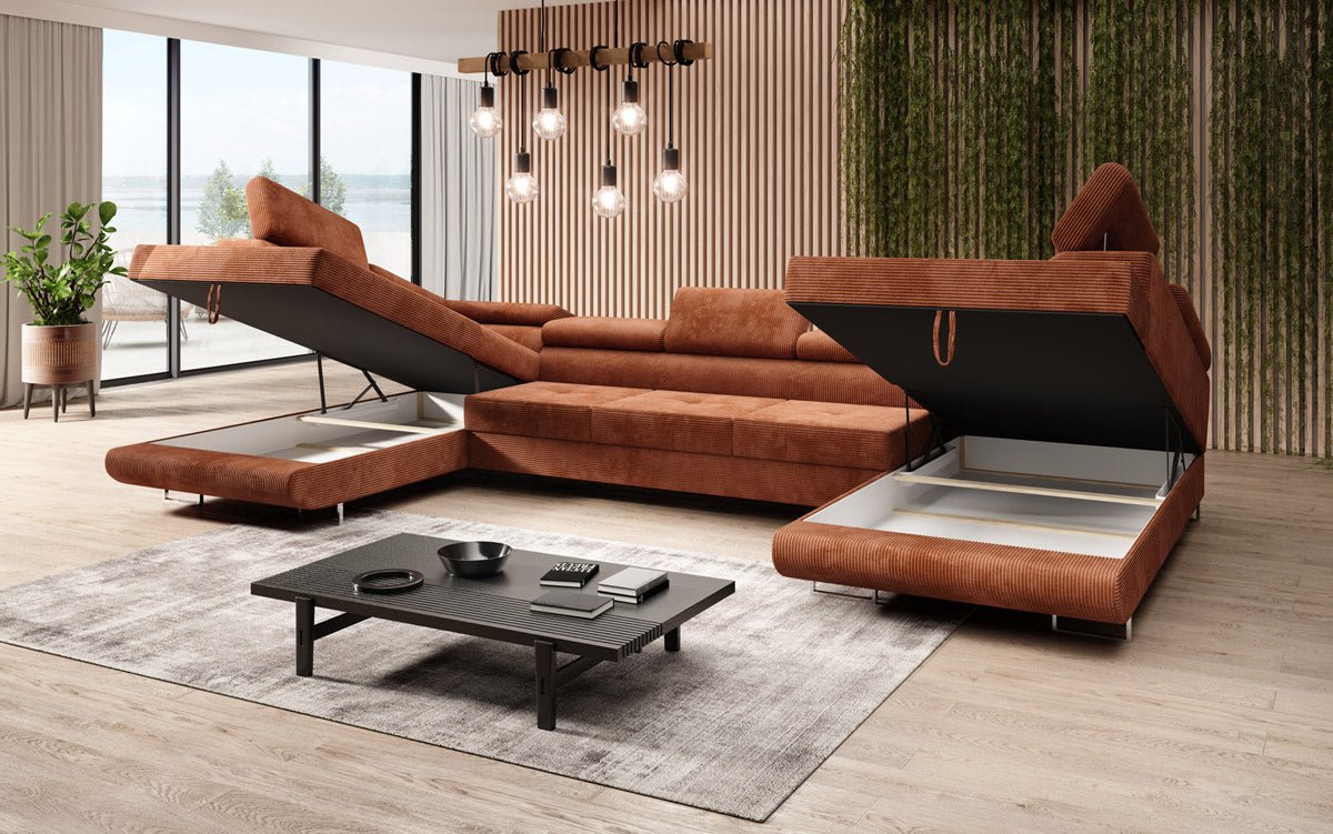 Designer Sofa Taormina mat Schlof- a Klappfunktioun a Kord