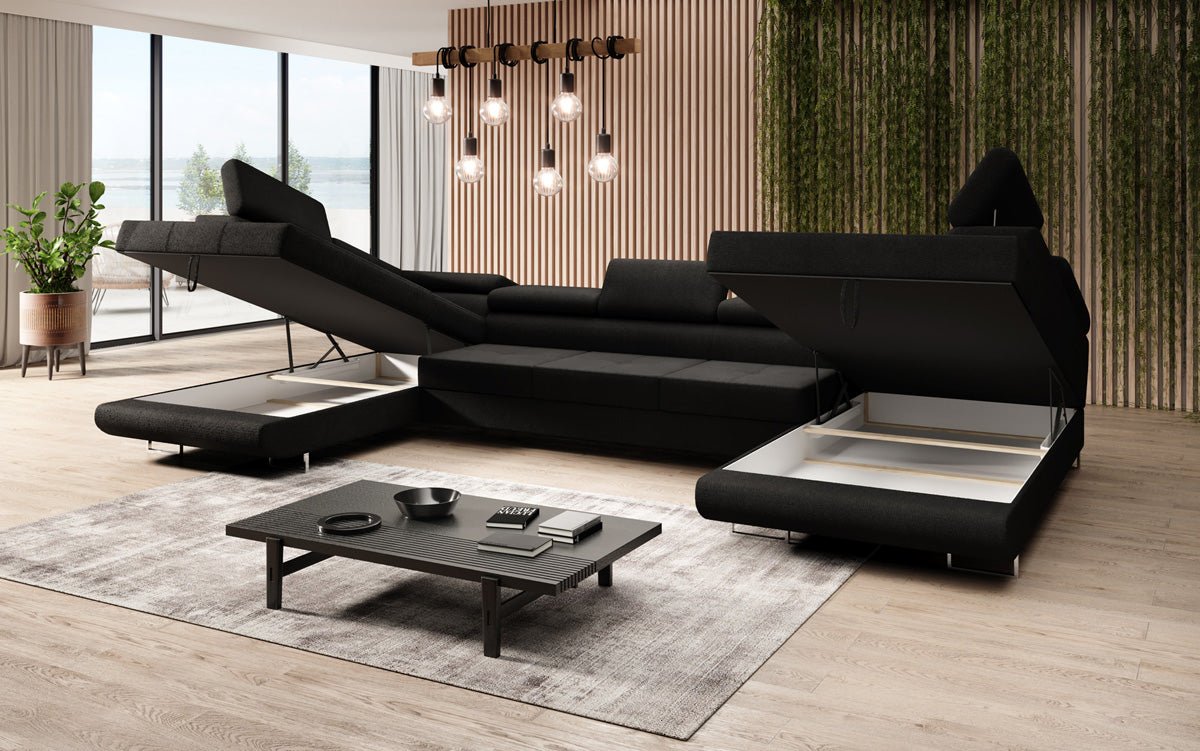 Designer Sofa Taormina mat Schlof- a Klappfunktioun a Bouclé