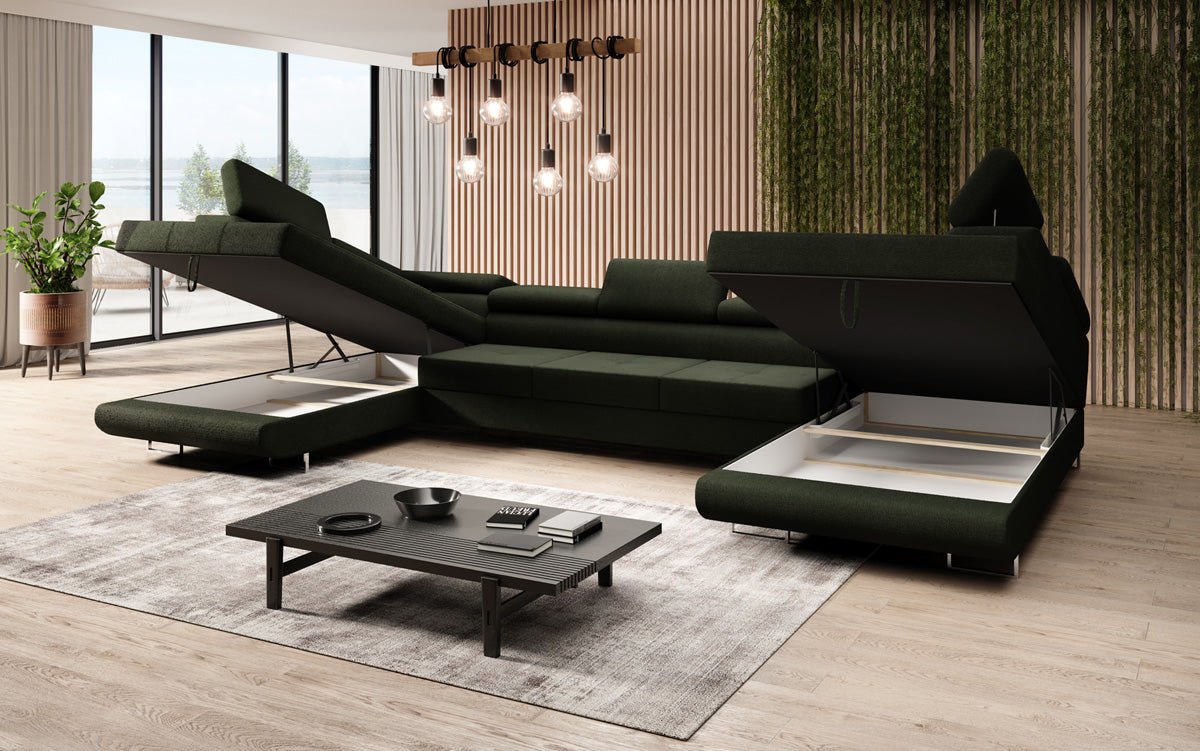 Designer Sofa Taormina mat Schlof- a Klappfunktioun a Bouclé