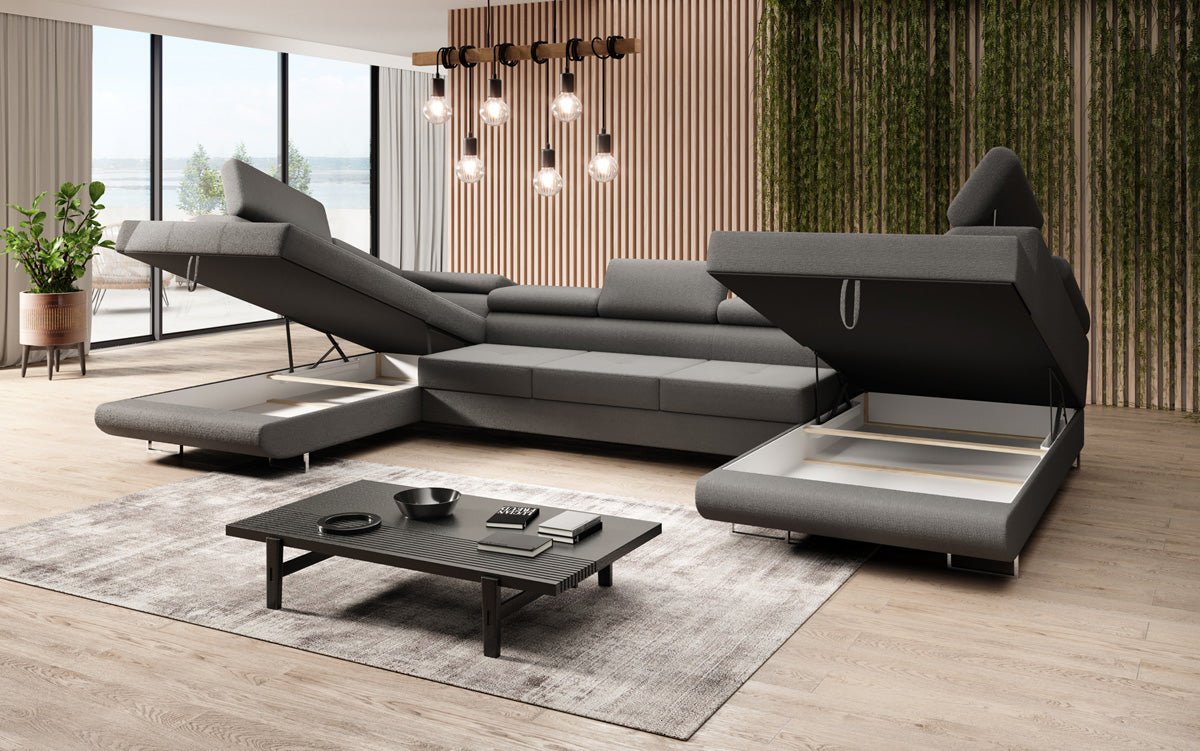 Designer Sofa Taormina mat Schlof- a Klappfunktioun a Bouclé