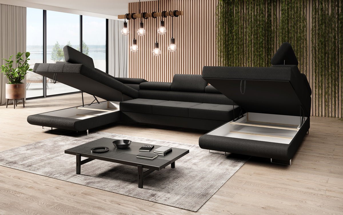 Designer Sofa Taormina mat Schlof- a Klappfunktioun a Bouclé