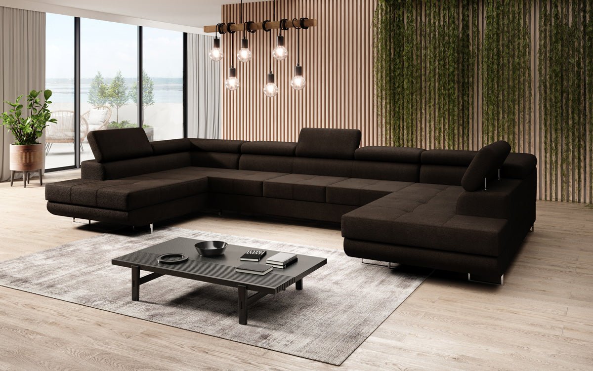 Designer Sofa Taormina mat Schlof- a Klappfunktioun a Bouclé