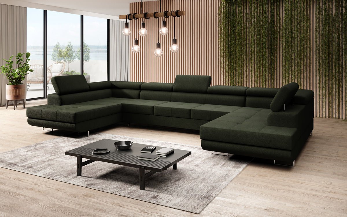 Designer Sofa Taormina mat Schlof- a Klappfunktioun a Bouclé