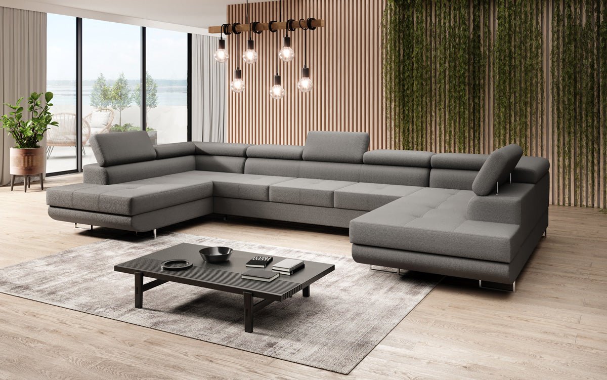 Designer Sofa Taormina mat Schlof- a Klappfunktioun a Bouclé