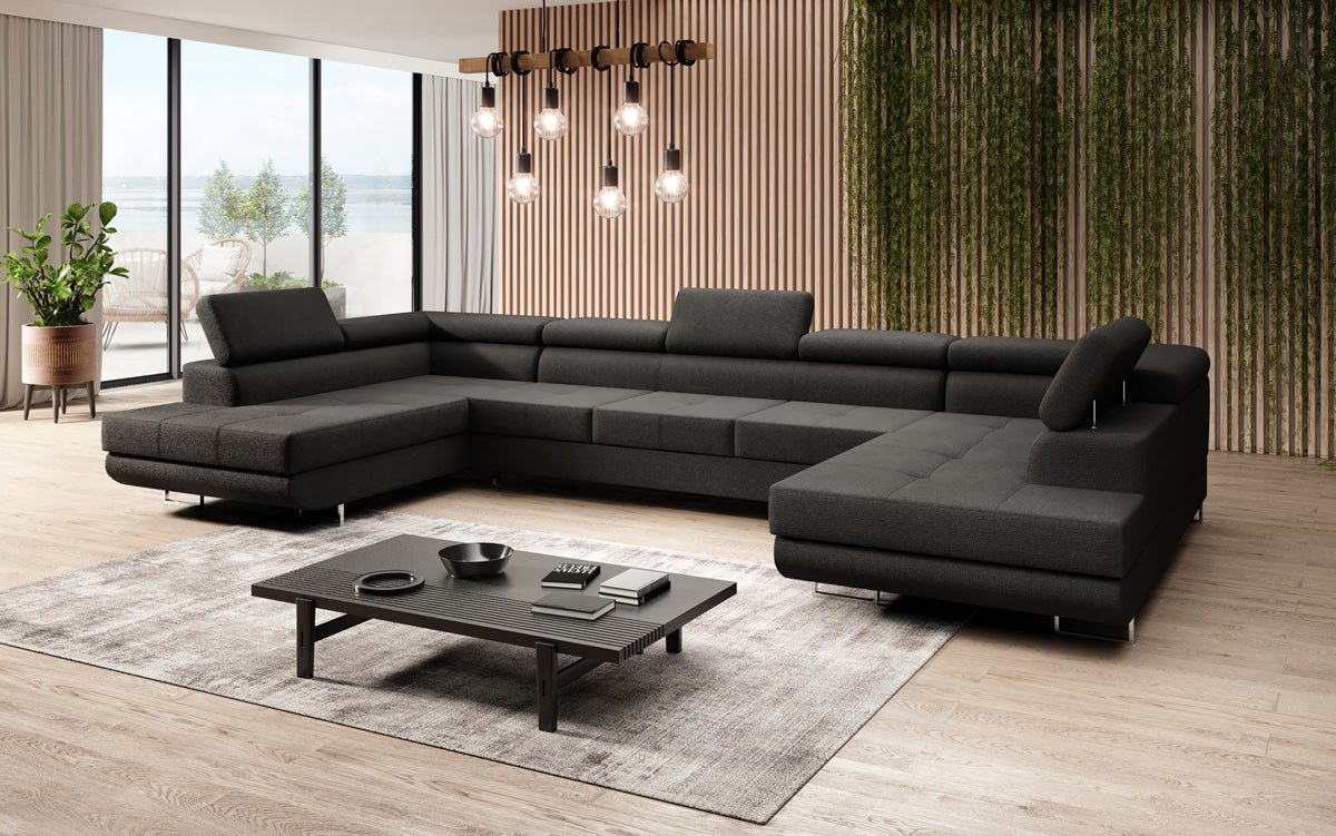 Designer Sofa Taormina mat Schlof- a Klappfunktioun a Bouclé