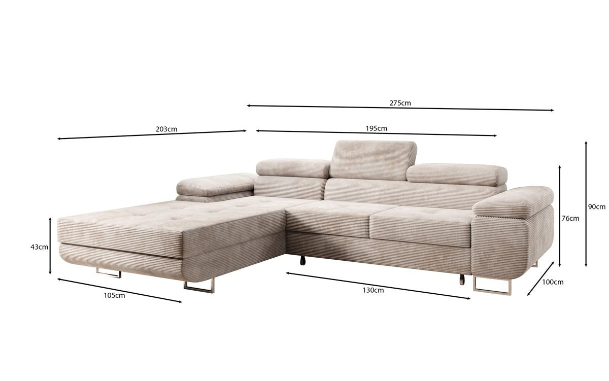 Designer Sofa Calvera mat Schloof- an Zouschloffunktioun a Cord