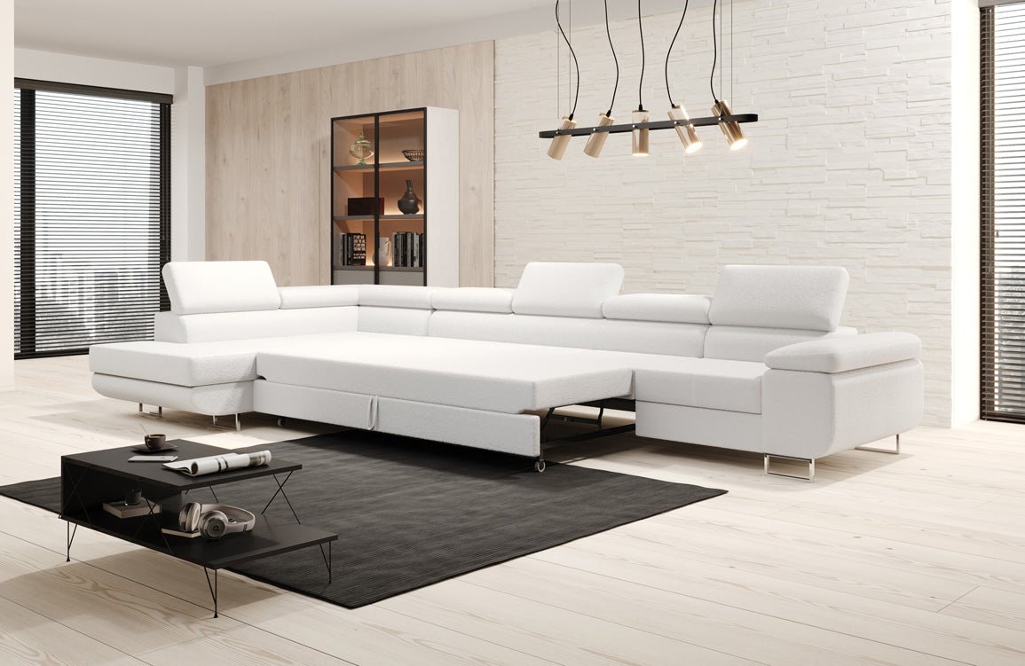 Designer Sofa Maxi mat Schlof- a Klappfunktioun a Bouclé