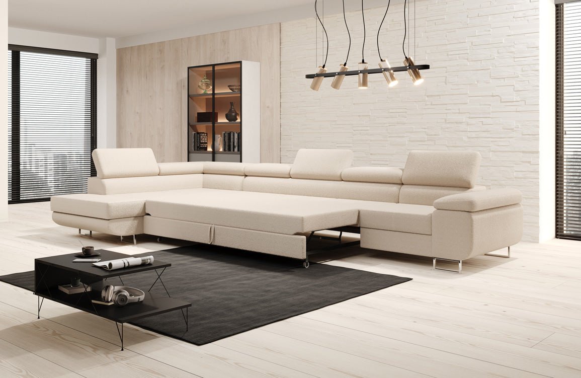 Designer Sofa Maxi mat Schlof- a Klappfunktioun a Bouclé